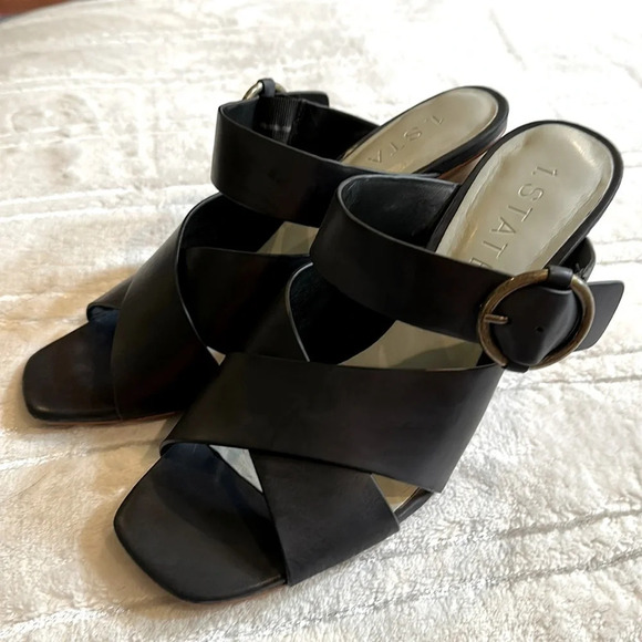 1. State leather slip on sandals with rounded column heel - black size 9.5 - Picture 1 of 8